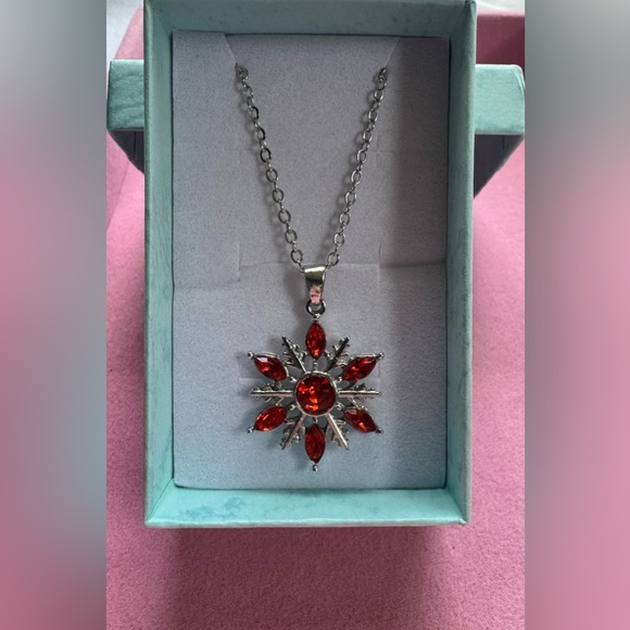 Red Silver Snowflake Necklace - Picture 2 of 4